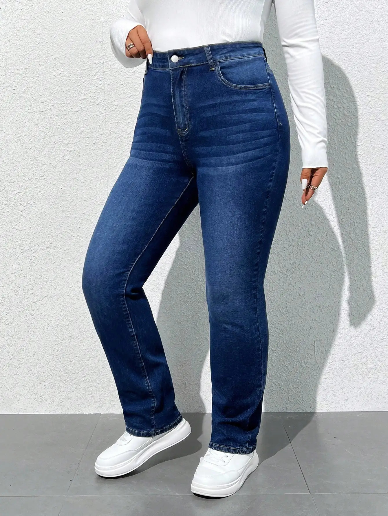 

Джинсы прямого кроя с высокой талией больших размеров для повседневной носки