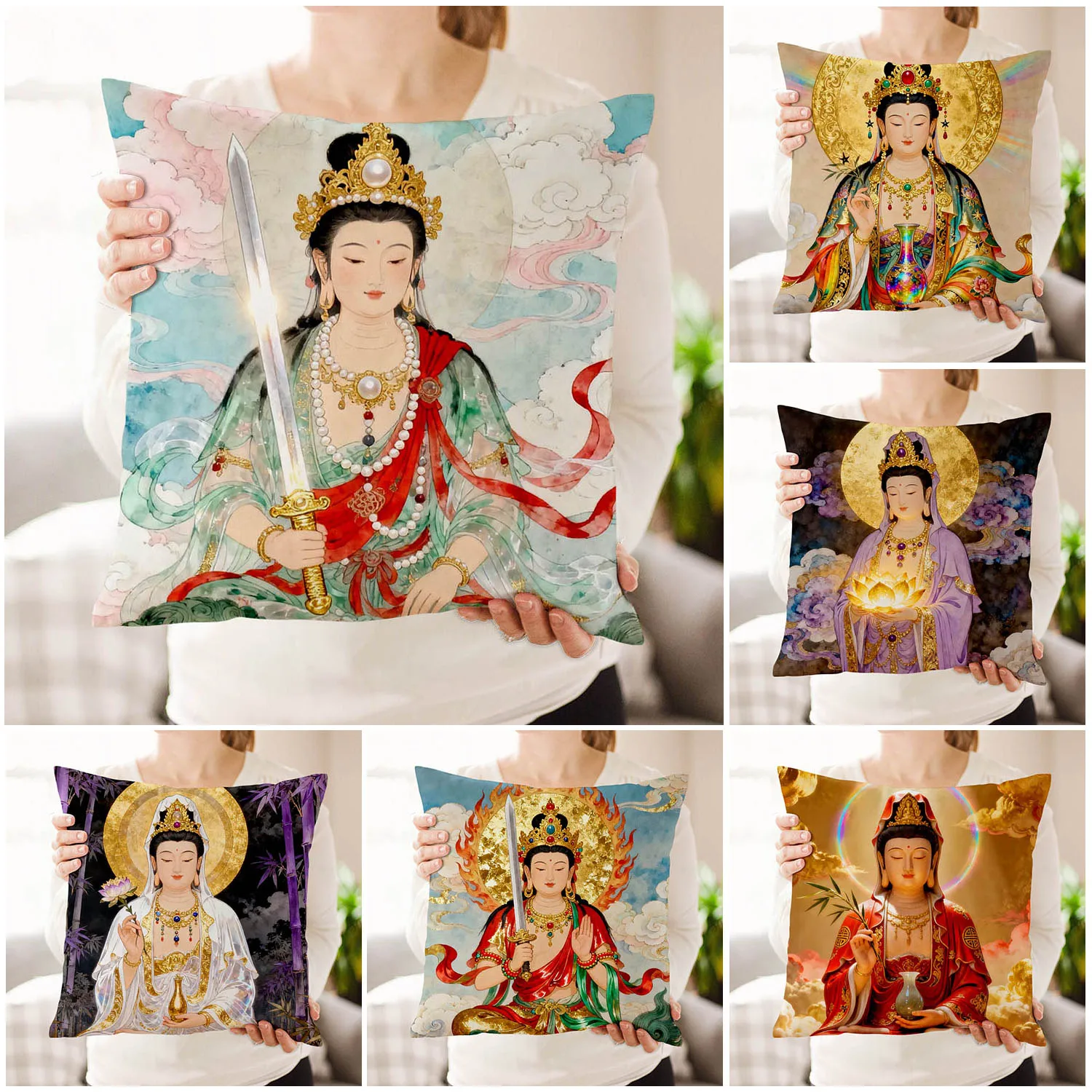 Buddhist Guanyin Portrait Pillow,Religious Pillow,Customizable Backrest Pillows