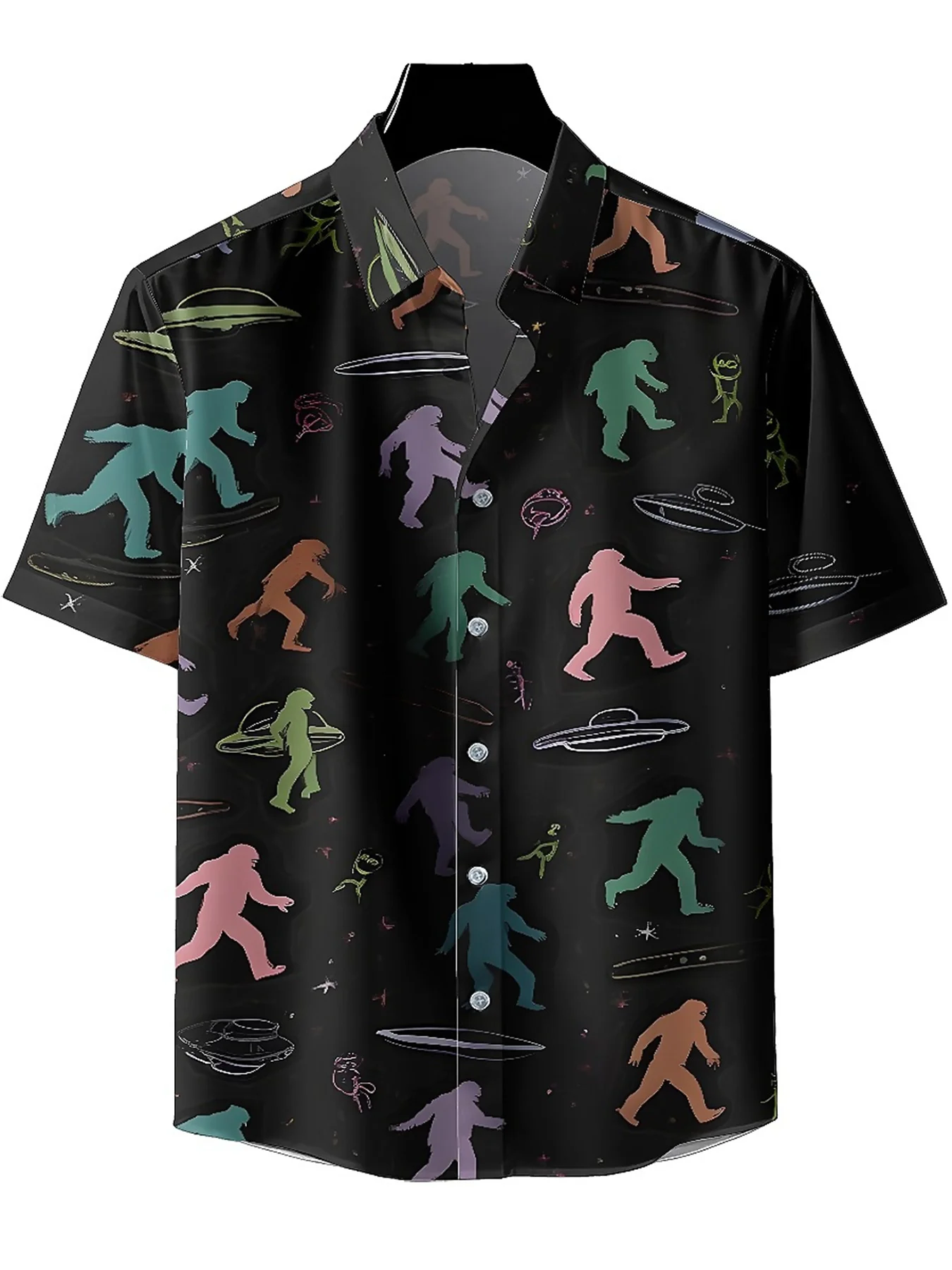 Men's Plus Size Hawaiian Shirts Colorful Alien Pattern pattern,Unisex Baggy Aloha Shirts,summer Alternative Clothing