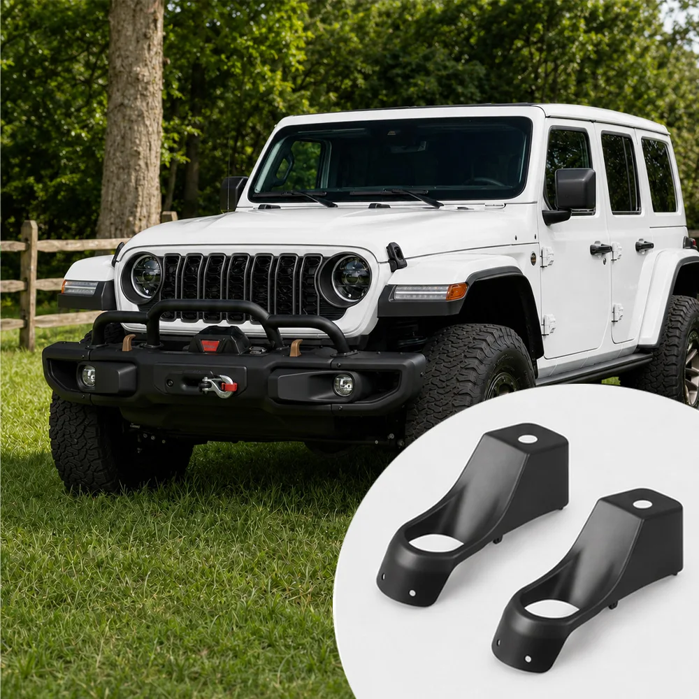 

2pcs Front Bumper Fog Light Grille Cover Trim for Jeep Wrangler 2024 2025 2026 68552565AA 68552564AA Black ABS