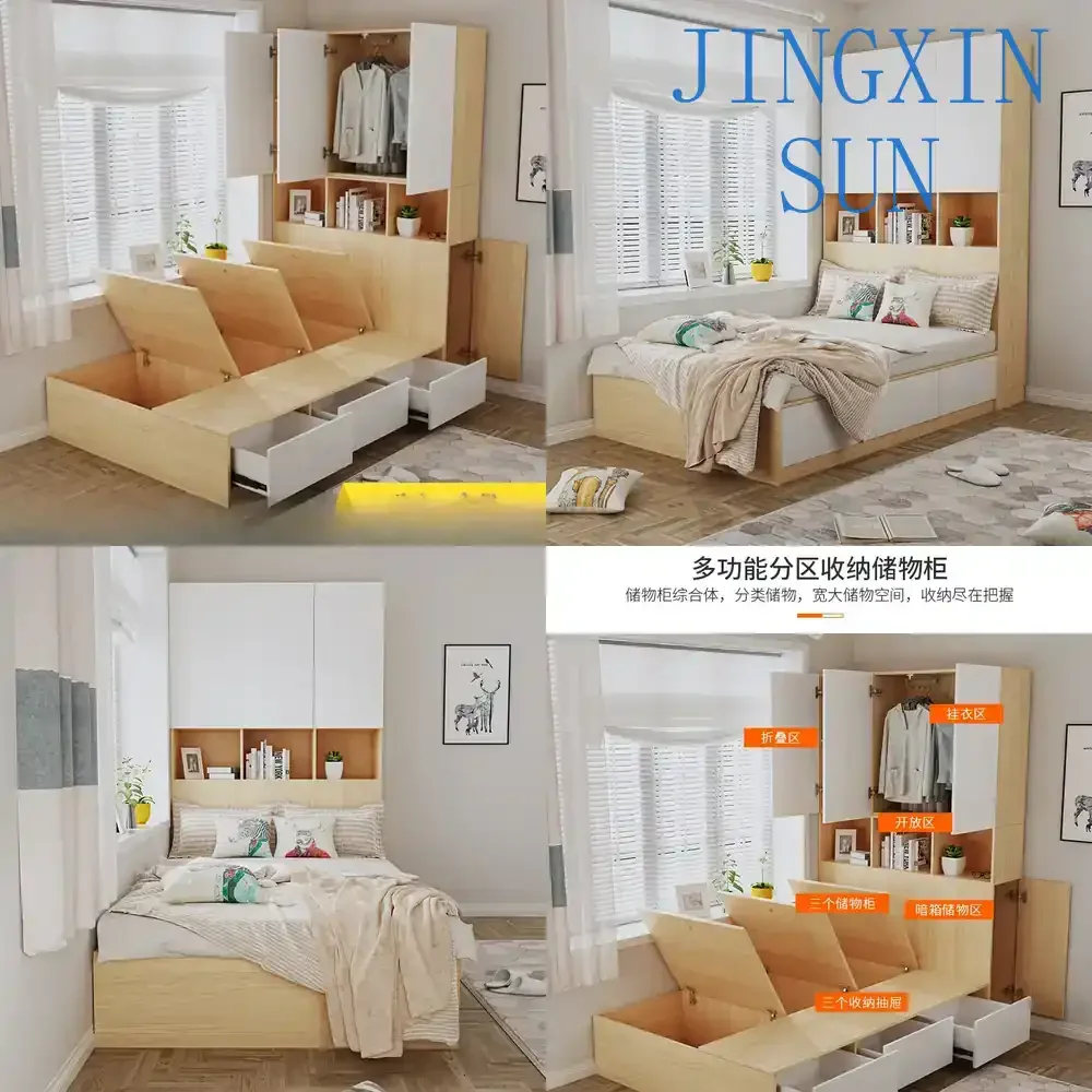 Tatami Bed Wardrobe Integrated Storage Unit for Small Apartments Modern Childrens Room High Box Oil Press for Home