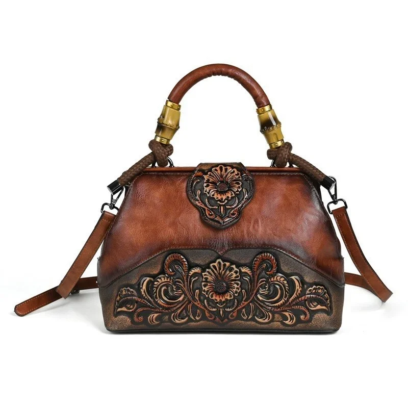 Vintage Designer Luxury Tote Bags for Women Leather Handbag Women\'s Bag 2024 Summer Trend Handmade Carved Ladies Shoulder Bags