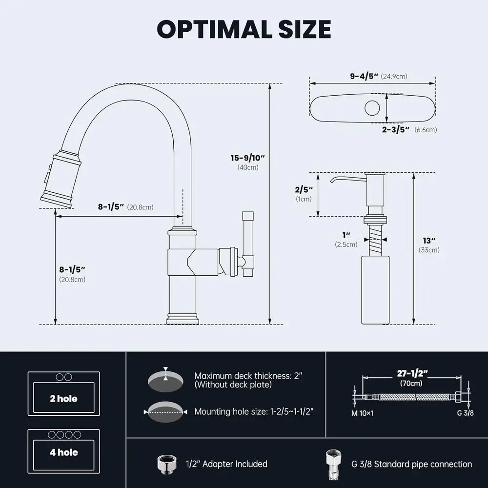 Torneira de cozinha de arco alto com alça única com pulverizador de 3 modos, dispensador de sabão e placa de deck em acabamento em ouro escovado/latão - DAY-APS