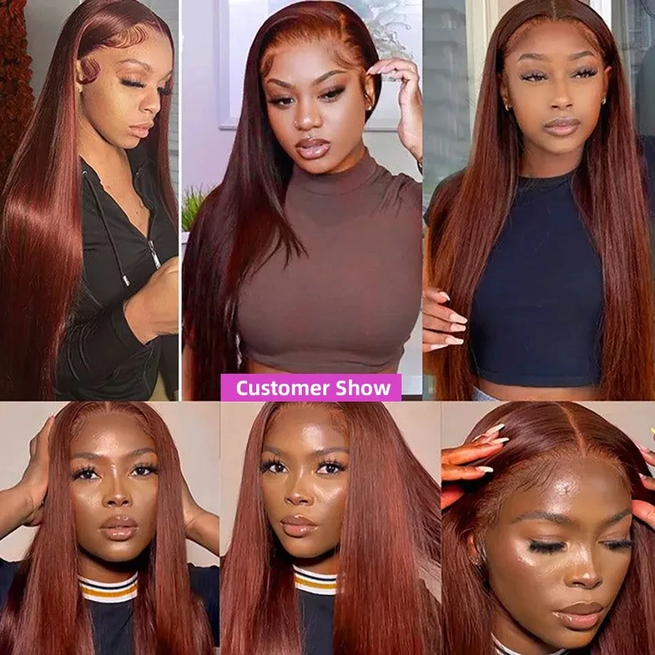 Reddish Brown Straight 13x6 HD Lace Frontal Human Hair Wig Pre Plucked 13x4 Lace Frontal Wigs Colored Brazilian 100% Human Wigs