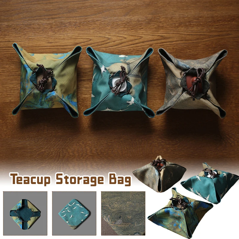 Chinese Style Teapot Teacup Storage Bag Pouch Portable Outdoor Travel Canisters Gaiwan Package Tea Set Drawstring Cloth Bag