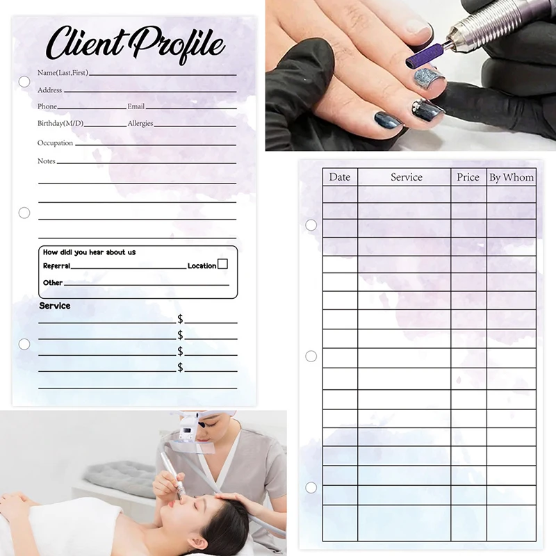 כרטיסי פרופיל לקוח אמנות ציפורניים כרטיסי מידע לקוח כרטיסי הכנסה סלון שיער ספא לקוח קשר פרופיל כרטיסי הקלטה