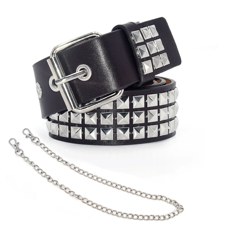 2024 New Square Bead Rivet Belt Metal Pyramid Belt Men And Women Punk Hardware Jeans Belt Designer Belt Woman Belts