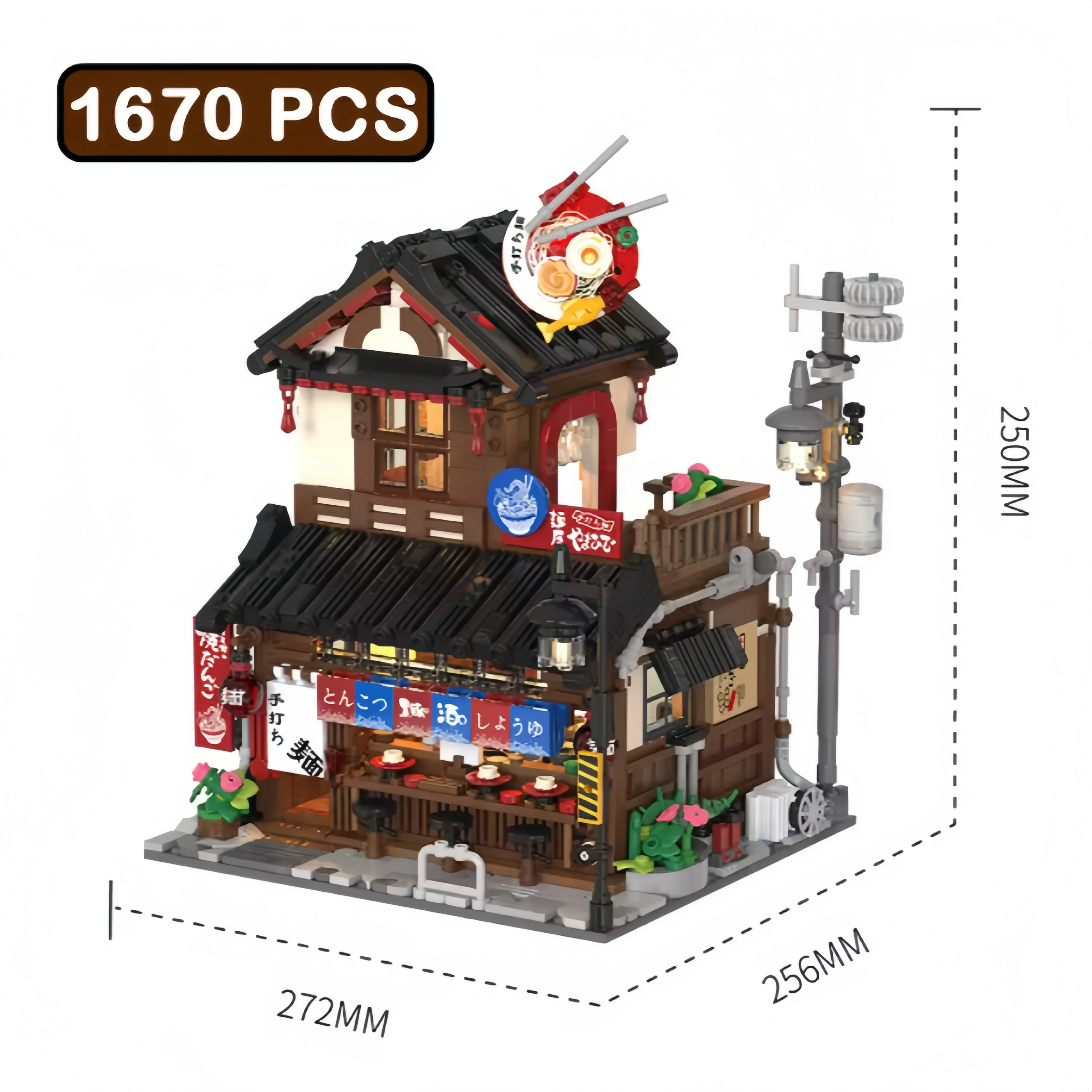 

2026 New 1670 Pcs Japanese Style Lamian Noodles Shop Street View Building Blocks City Lamian Noodle Shop Modular Brick Desktop D
