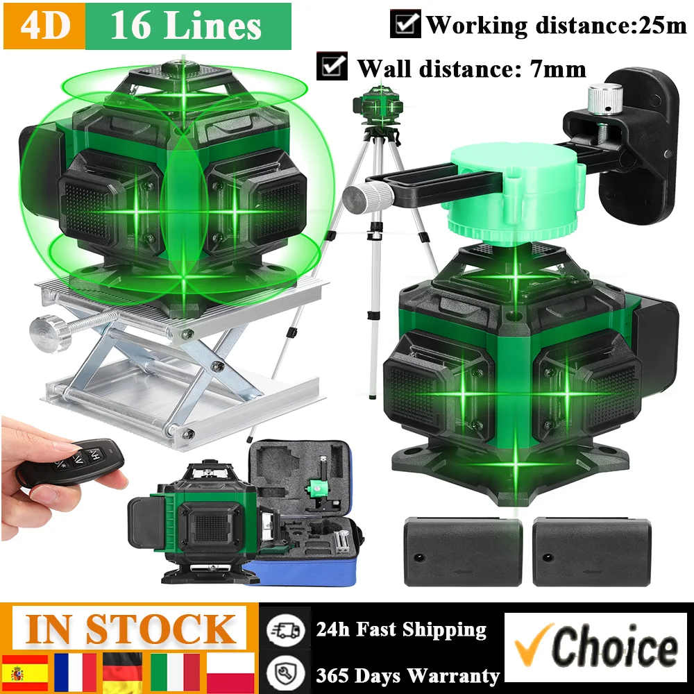 4D 16 Green Lines Laser Level 3° Self-leveling Function Leveling Tool Omnidirectional Ground Wall Sticker Home Improvement Tools