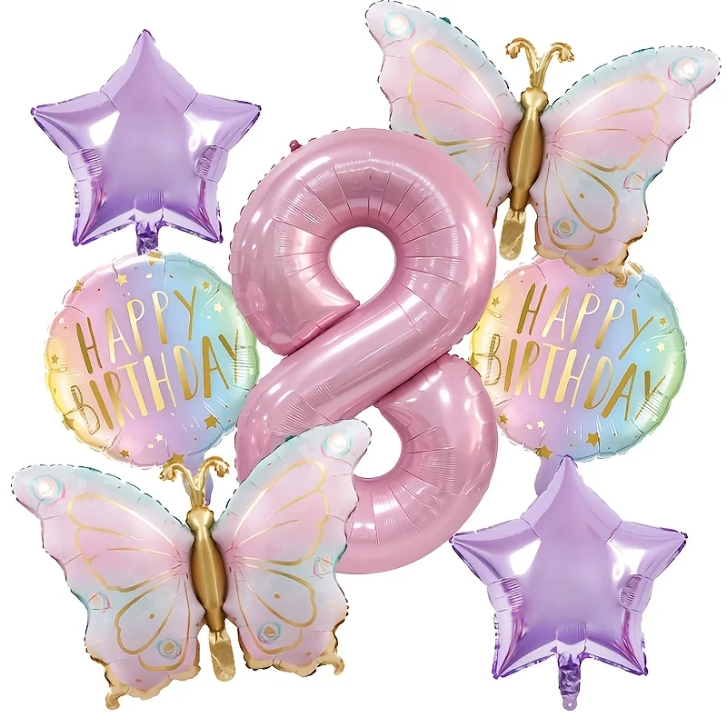 Rosa digitale Schmetterlings-Aluminiumfolienballons und violette Sternballons eignen sich für Schmetterlings-Themenpartys und Geburtstage. – Detail 9