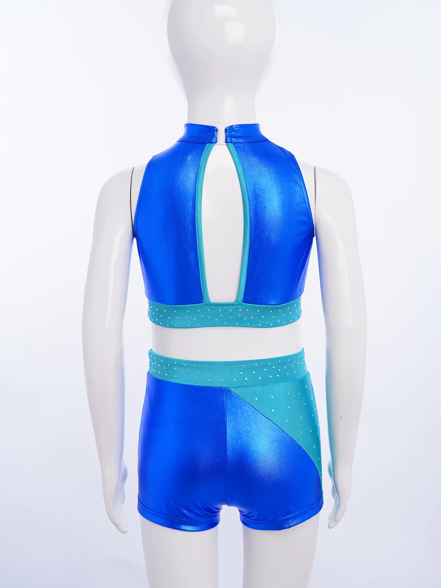 لامعة الراين الجمباز الإيقاعي الرقص الزي الاطفال الفتيات الباليه الرقص أداء مجموعات أكمام معدنية المحاصيل الأعلى + السراويل #4