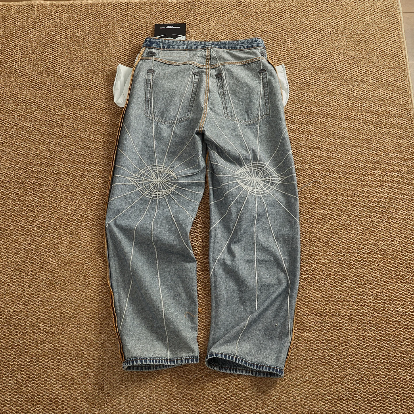 

Hip Hop High-Design Streetwear American Loose Fit Straight-Leg Pants Men's Embroidered Ray Details Premium Luxury Denim Jeans