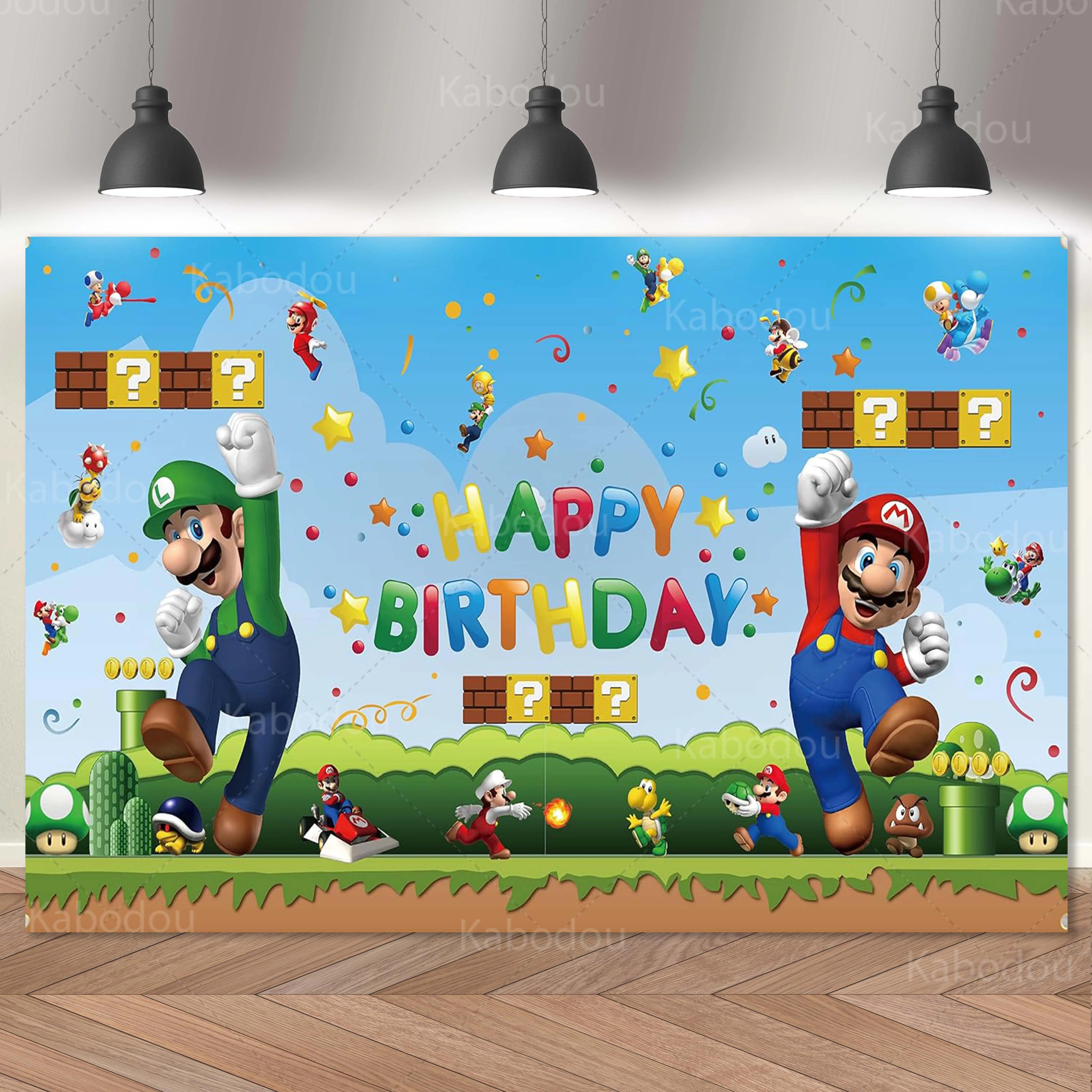 

Super Marios Bros Backdrop Boys Birthday Party Banner Poster Decoration Custom Photography Background Baby Shower Studio Props