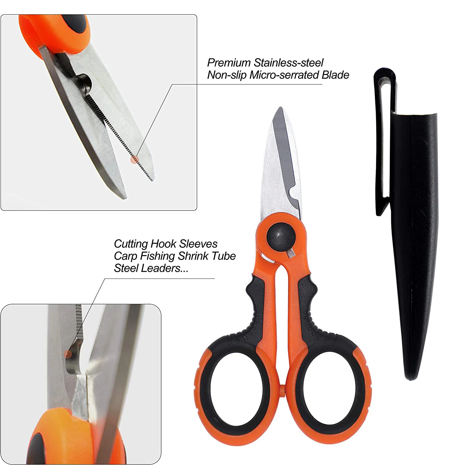 Fishing Scissor Tools Stainless Steel PE Braid Line Cut Portable Scissors Pliers with Sheath Kit Carp Fishing Tackle Accessories