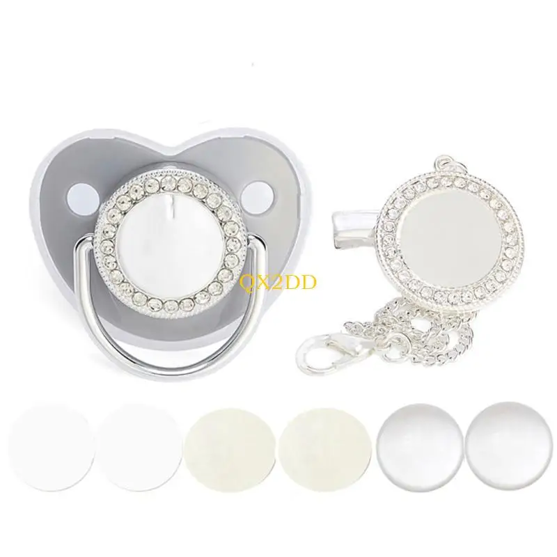 QX2D DIY Sublimation Blank Baby Schnuller mit Kristall -Schnullerkettenclip