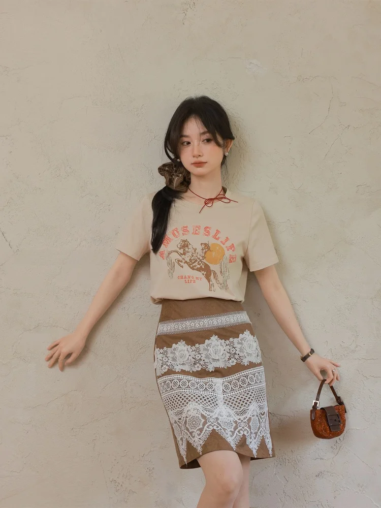 

Caramel Bru Lace ter Skirt Women's Summer Retro Wrap around Skirt A-Line Silhouette Polyester Fiber