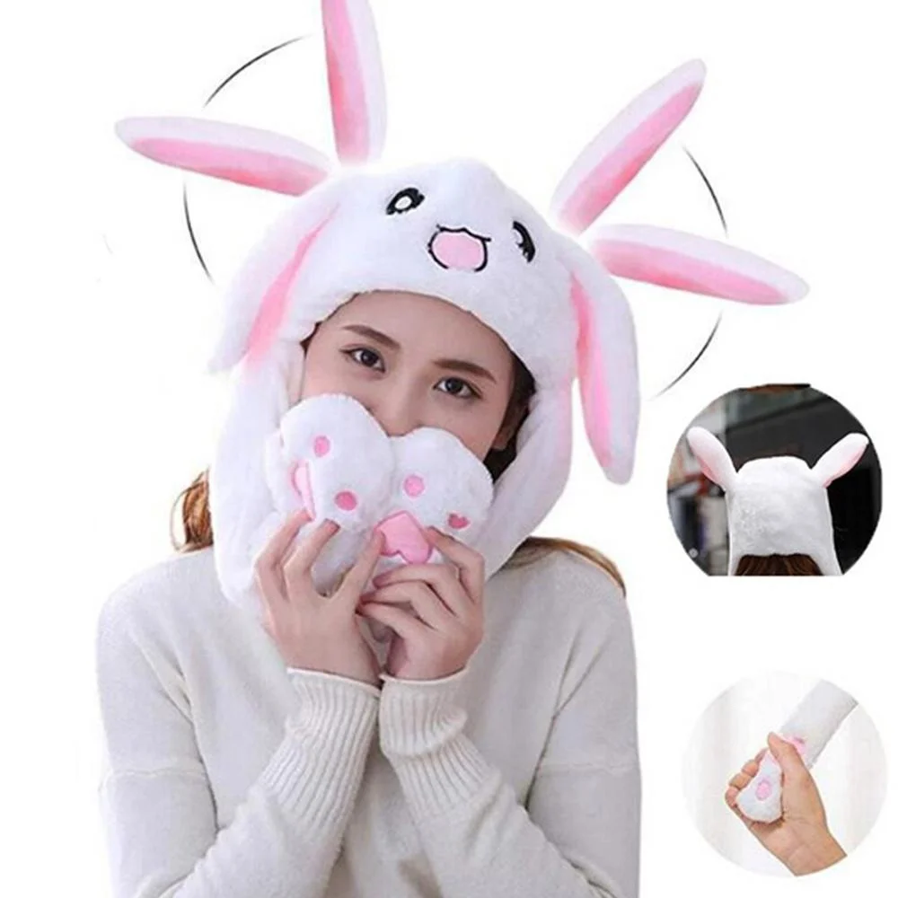 Chapéu de orelha de coelho bonito de pelúcia kawaii chapéu de coelho com orelhas móveis boné de inverno para fadas cosplay presentes de aniversário