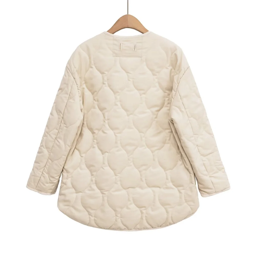 秋冬の新作レディーススリムでレトロなひょうたん柄軽量カジュアルノーカラーダイヤモンドグリッドコットンジャケット