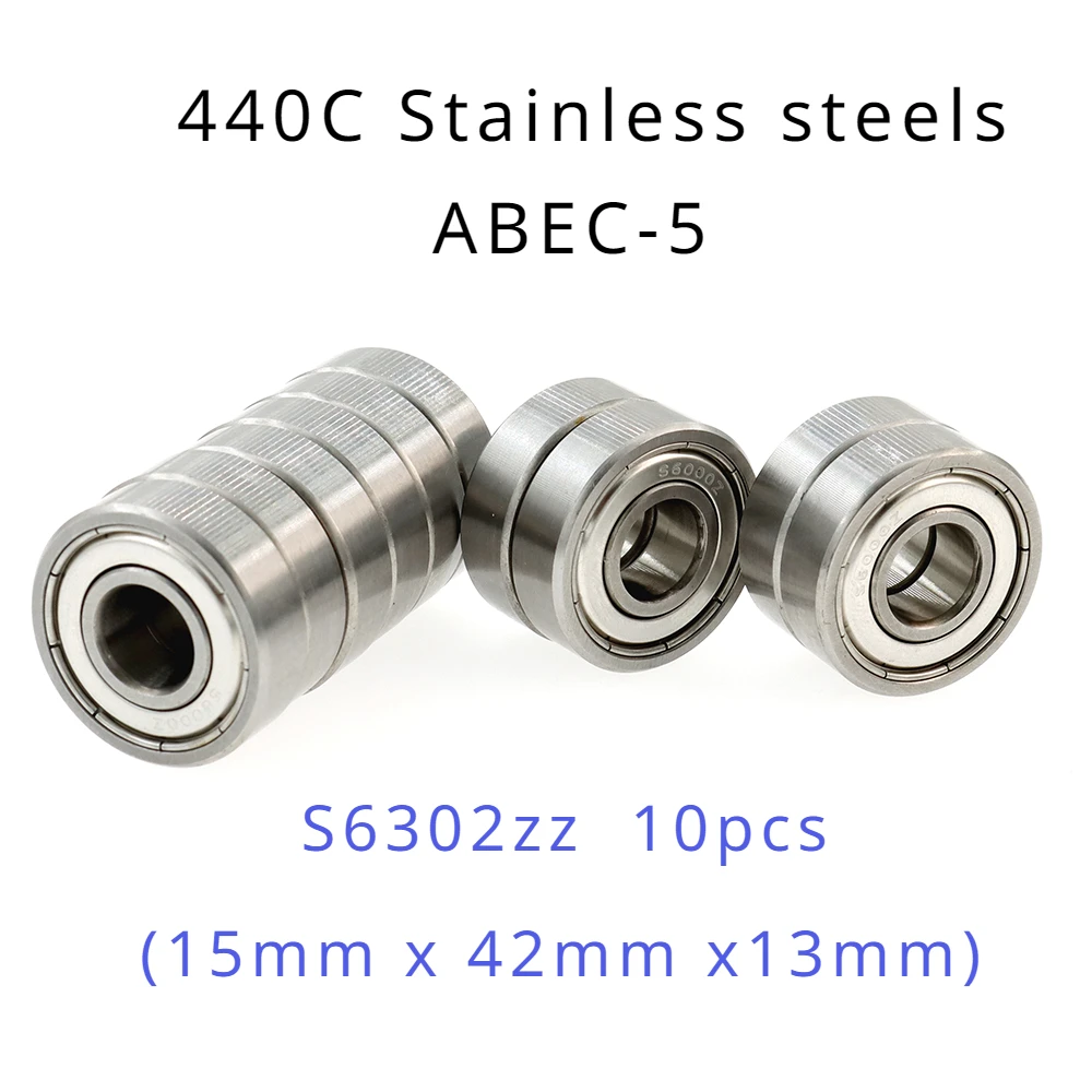 

Veekaft High Precision 440 Stainless Steel ABEC-5 Deep Groove Ball Bearings S6302zz (15mmx42mmx13mm)10pcs