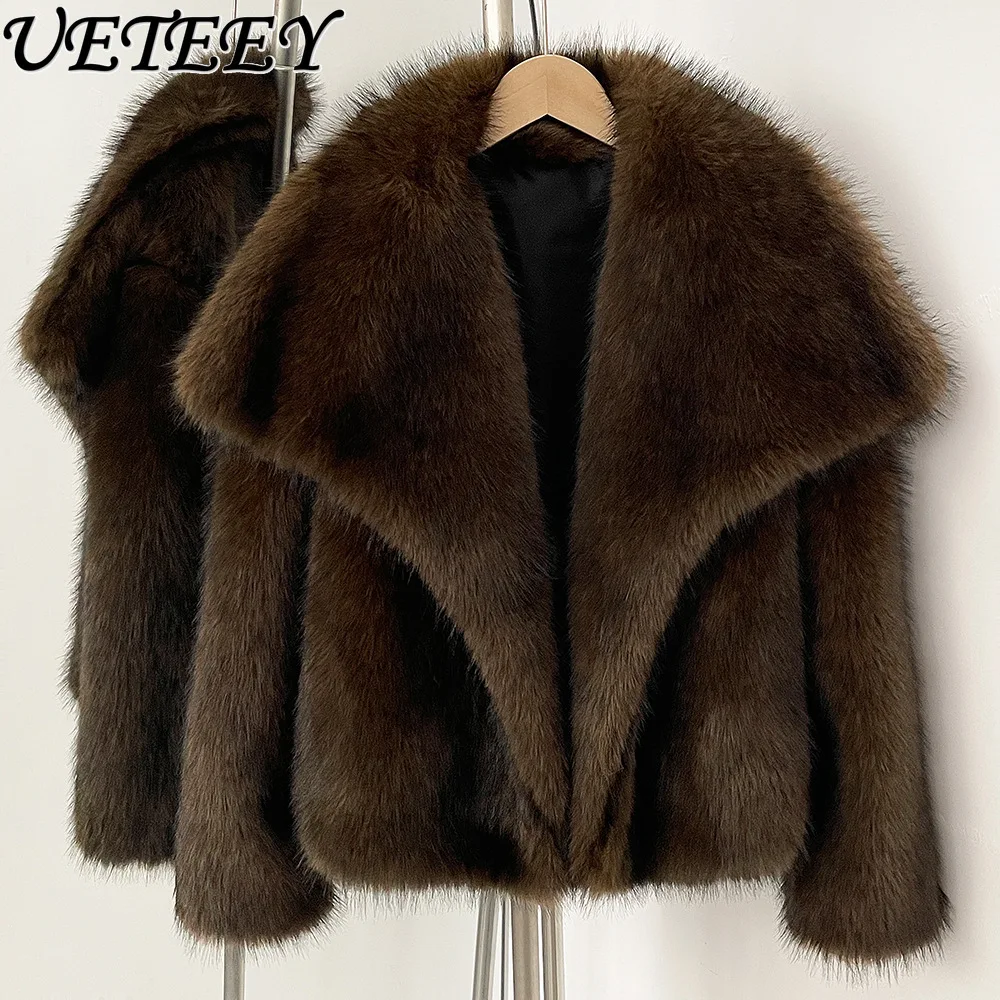 

Autumn Winter Women's New Hot Style Street High Quality Imitation Fox Fur Coat Fashion All-match Solid Color Large Lapel Clothes