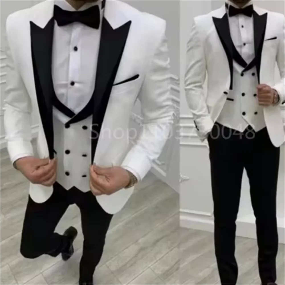

Solid Men's 3 Pieces Wedding Suit One Button Shawl Lapel Jacket Vest Pants Dinner Groom Tuxedos Slim Fit Formal Business Suits