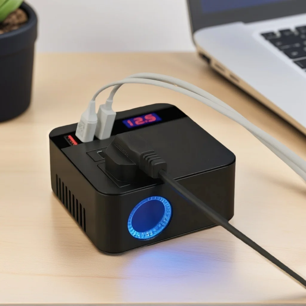 

Универсальный автомобильный инвертор питания, 3 порта USB и розетки переменного тока для камеры ноутбука, дрона, с интеллектуальным светодиодным дисплеем