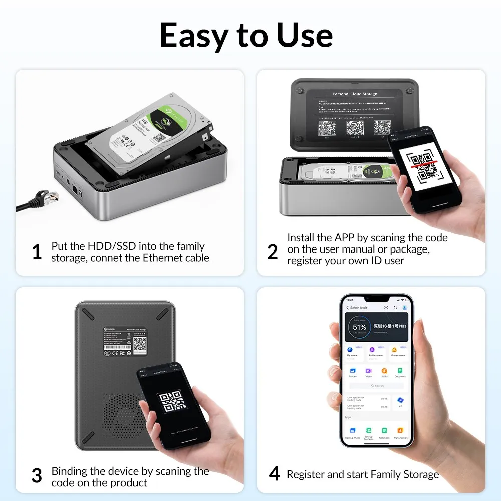 Imagem -06 - Phixero-nas Família Pessoal Armazenamento Privado 2.5 3.5 Hdd Ssd Hard Drive Enclosure Network Box com Backup Automático de Acesso Remoto