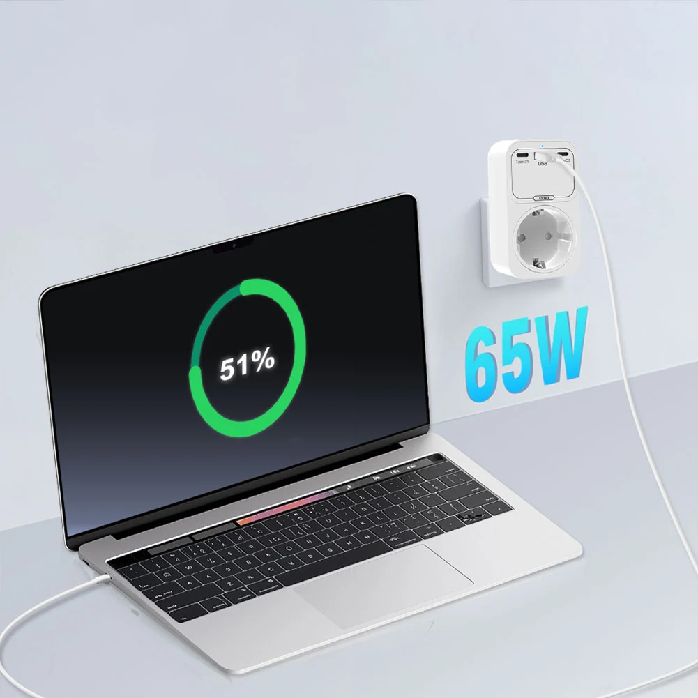 For Smart WiFi 65W For GaN Charging Socket 4 In With 2 Type C And USB A Port For EU Wall Fast Charge App Control Home Electrical