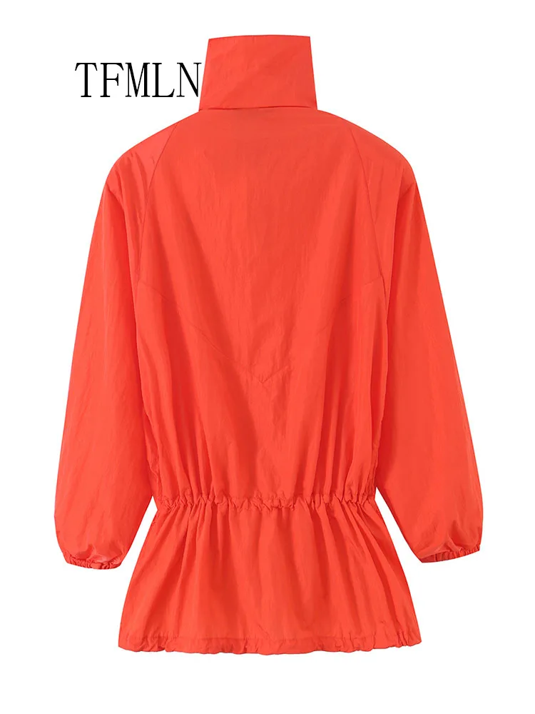 2026 New Casual Women Loose Jacket Stand Collar Long Sleeves Drawstring Outwear Quick Drying Women's Daily Zipper Streetwear