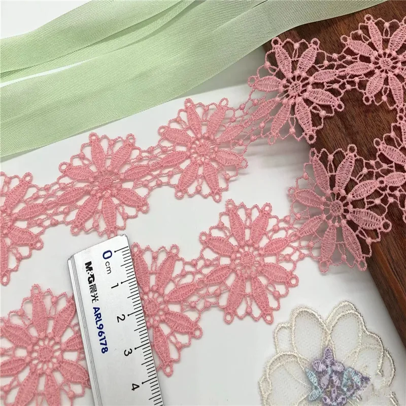 15Yards 4cm Width Shiny Pink Round Hollow Flower Venise Diy Venice Lace Clothing Accessories Of Various Garment,Bra.Skirt