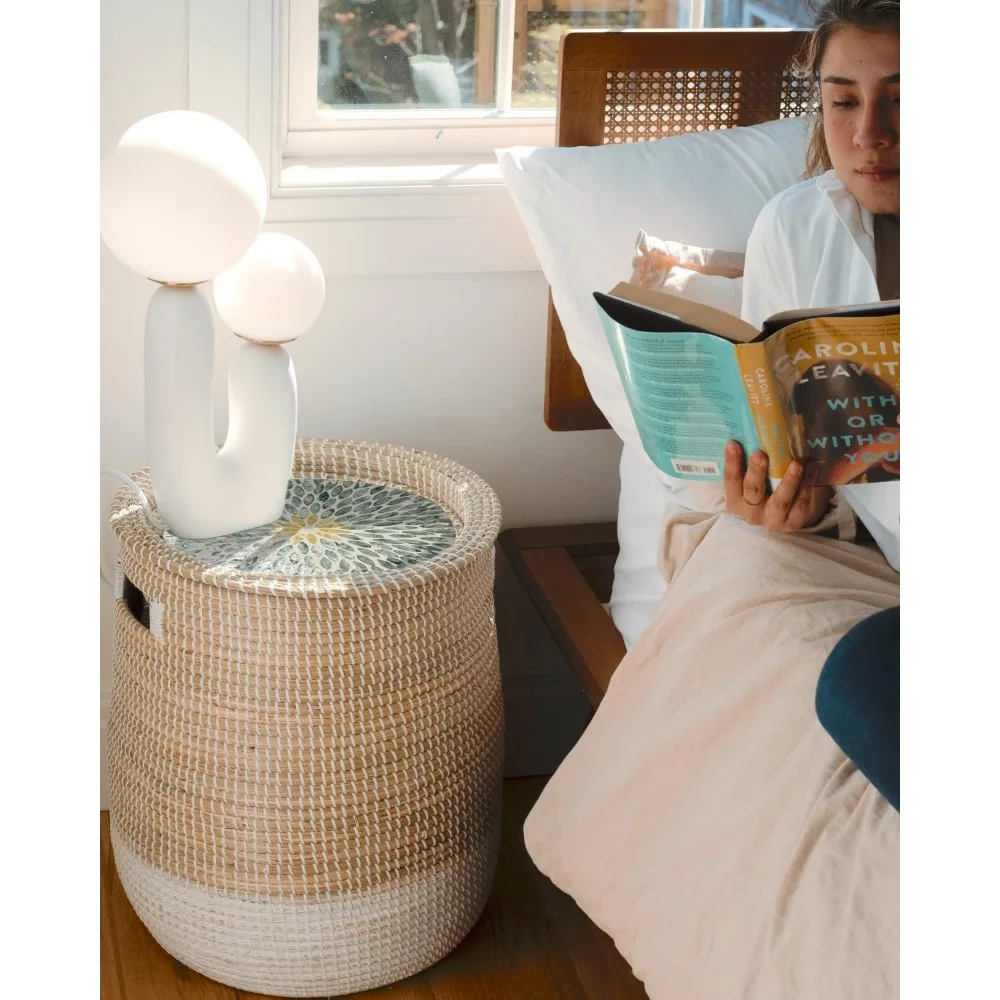 سلة غسيل من الأعشاب البحرية المنسوجة يدويًا مع حقيبة قابلة للإزالة، سلة تخزين سعة 28 لتر للاستخدام الخارجي الطبيعي #2