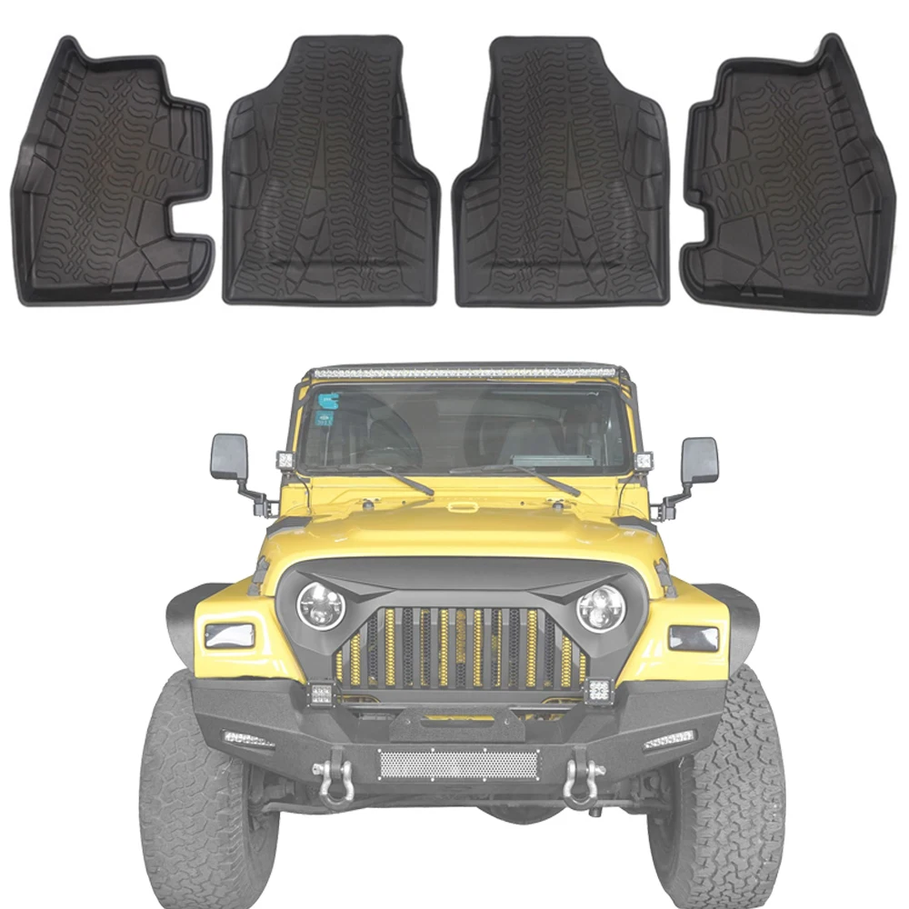 

4PCS Original Floor Mats Row Liner Set For Jeep Wrangler TJ 1997 1998 1999 2000 2001-2007 Rubber Auto Liners Heavy Duty Odorless