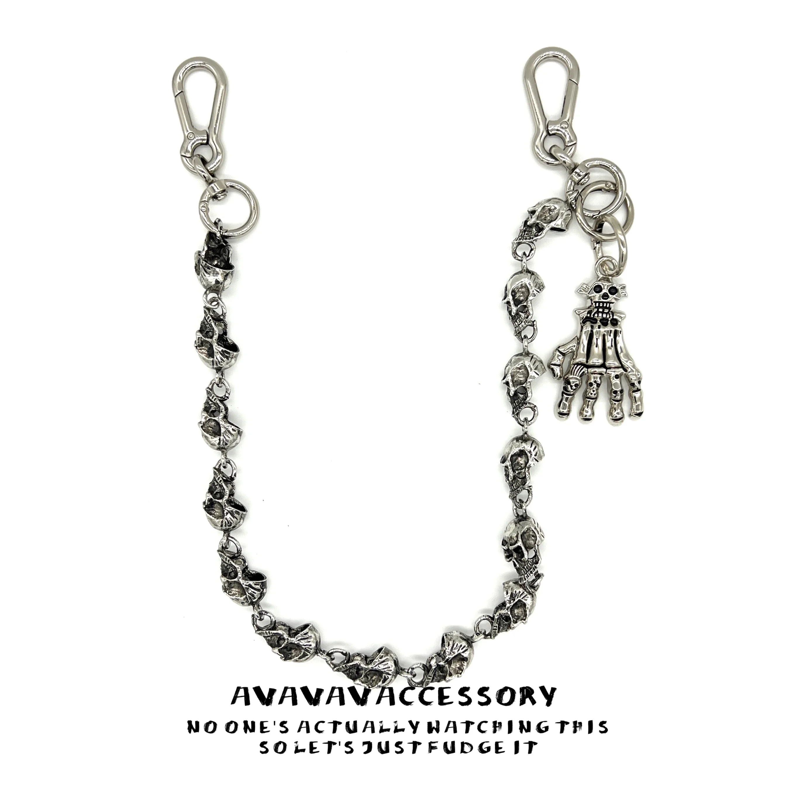 Niche retro skull jeans waist chain hip-hop men's and women's same bag hanging chain decoration
