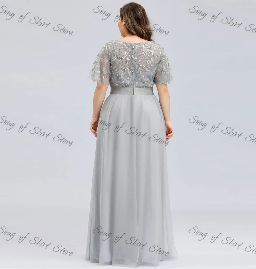 Pius Size A-Line Mother Of The Bride Dresses Short Sleeve Floor-Length Prom Gown 2022 Embroidery Chiffon Evening Dress Vestido