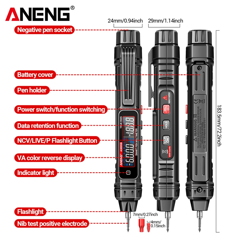 ANENG A3005A/B Smart Pen Type Multimeter AC/DC Voltage Detector 4000 Counts Professional Digital Capacitor Hz Ohm Testing Meter