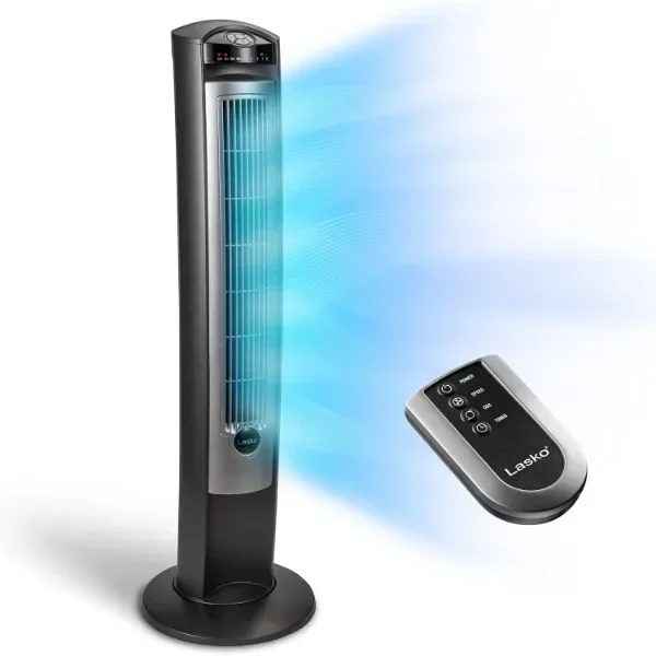 Lasko Oscillating Tower Fan, Quiet Fans with Remote, for Bedroom, Living Room, Office, Tower Fan with Remote, 3-Speed Timer