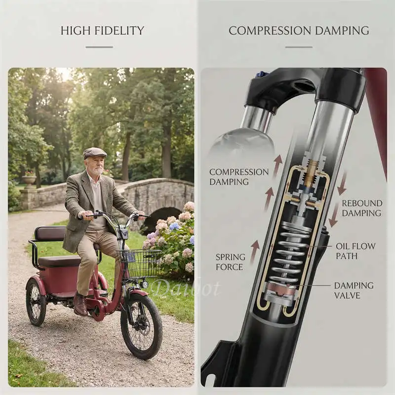 3-Rad-Elektrofahrrad 2-Sitzer für Erwachsene 650W Eltern-Kind-Elektrodreirad mit Rücksitz, faltbares Elektrofahrrad für Senioren – Detail 9