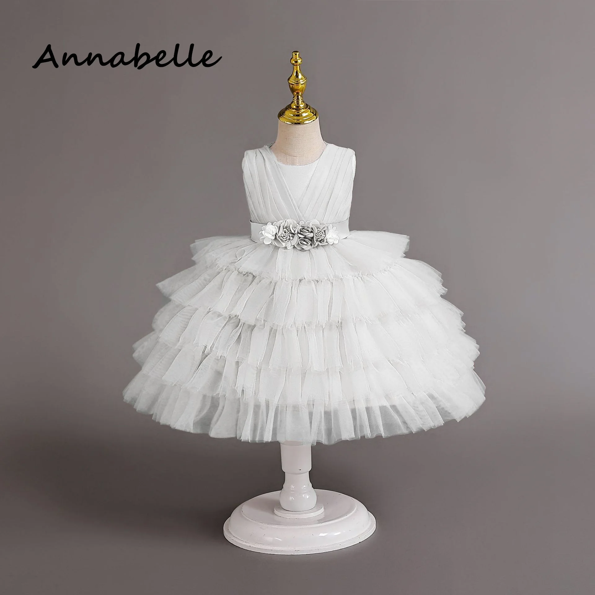 Annabelle Flower Baby Girl Bow Dress For Weddings Party Dress vestidos Kids Colorful Children Puffy Baby Girl Clothes Princess