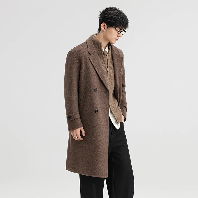 Gentle Men Elegant Cashmere Overcoat Gray Brown Sort Warm Woolen Basic Coat Back Split Double Breasted Design Topcoat Luxury