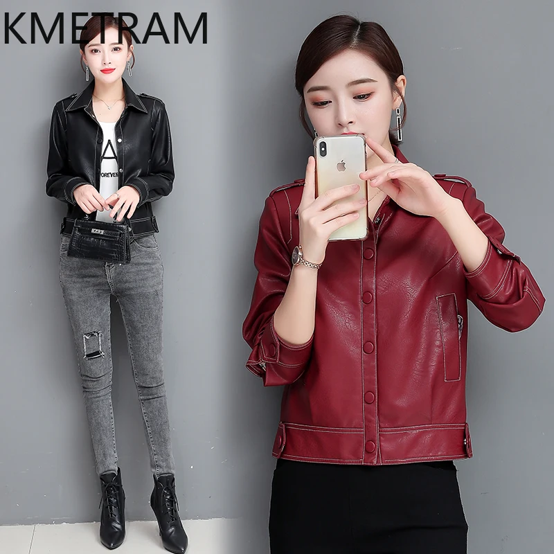 KMETRAM-Chaqueta De piel De oveja auténtica para mujer, abrigo De manga larga, ajustado, para primavera y otoño