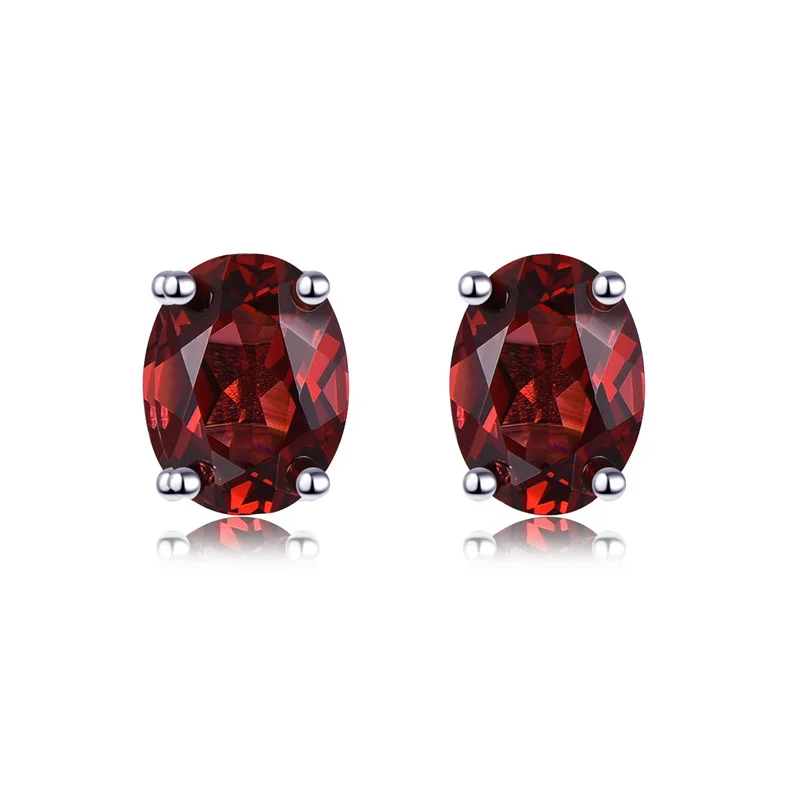 

925 Silver Stud Earrings for Women Garnet Gemstone Fine Jewelry Gift for Girl Daily Jewelry