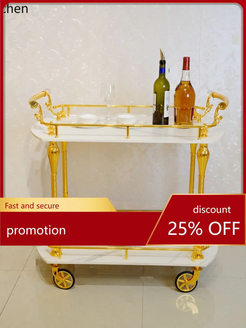 HT Barrett hot-selling series alloy gold-plated plus rock slab white with wheels modern cart rack dining car