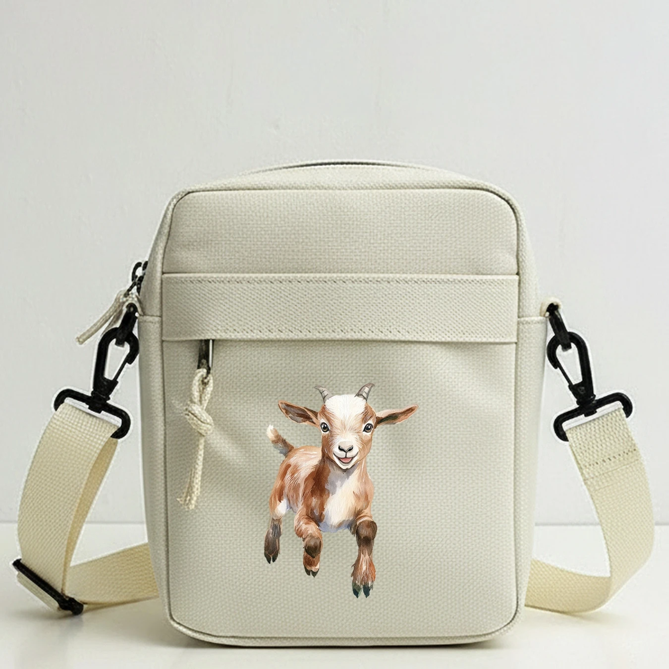 Cute Watercolor Goat Shoulder Bag with Adjustable Strap, Multi-Pocket Crossbody for Concerts, Travel, Cycling, Walking, Date,