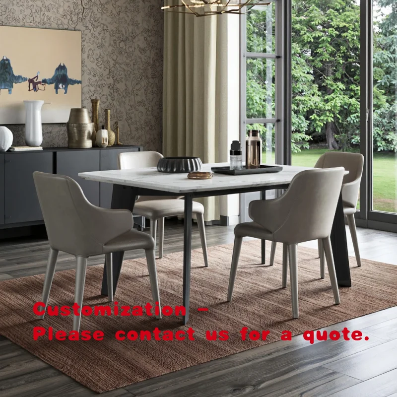 custom.Modern Rectangular Dining Table Extendable Wood and Marble Design Home Kitchen Living Room Hotel Use