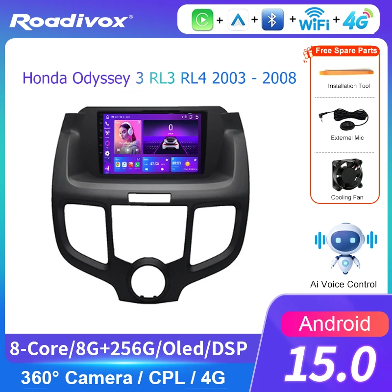 AI VOICE roadivox Android car radio for Honda Odyssey 3 RL3 RL4 2003  2008 GPS Navigation video Multimedia Player tape recorder