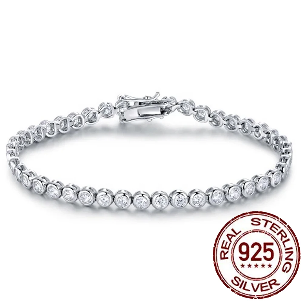 CWWZircons 925 Sterling Silver Tennis Bracelets for Women 3mm Clear White Cubic Ziconia Luxury Wedding Jewelry Accessories SB003