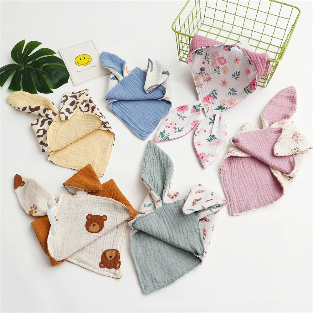 Cute Rabbit Ears Baby Muslin Cotton Comforter Blanket Soft Newborn Sleeping Toy Kid Sleep Soothe Appease Towel Bibs Saliva Towel