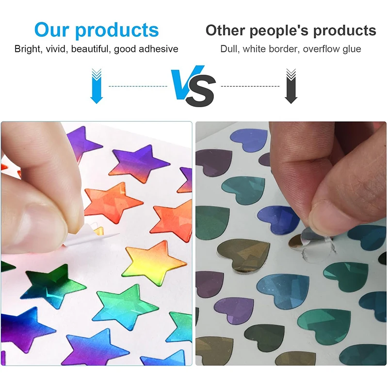 Small Stars Dot Hearts Stickers for Kids Reward Sparkly Holographic Glitter Foil Stickers Behavior Reward Chart DIY Decoration