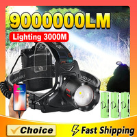 9000000LM Powerful LED Headlamp 800W Long Range Headlight Flashlight 18650  Rechargeable High Power Fishing Head Lamp Light