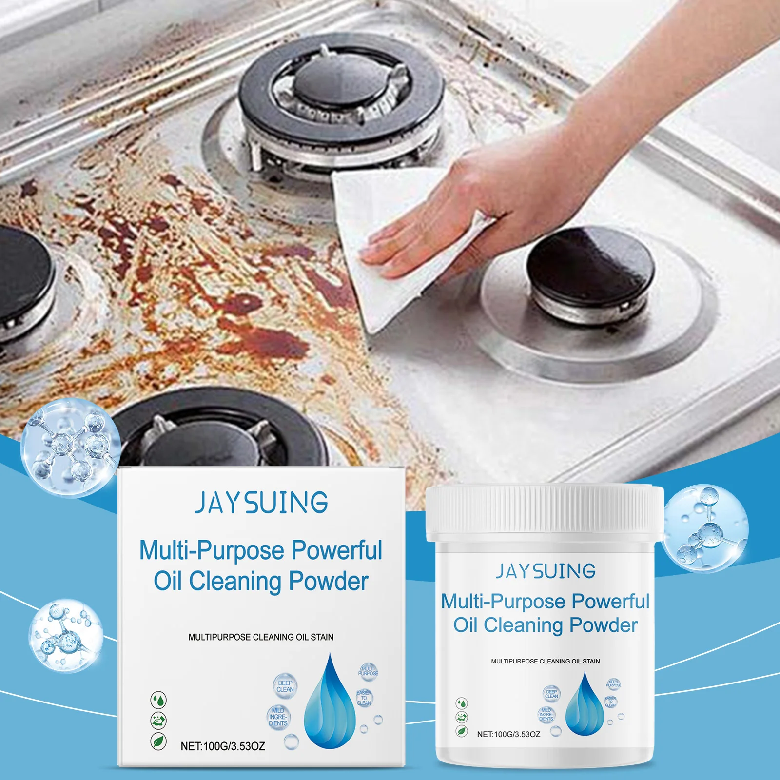 Heavy Oil Cleaning Powder Cookware Remover Grease Dirt Kitchen Cleaner Stain For Range Hoods Stoves Oven Kitchenware Degreaser